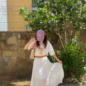 Uçuş Uçuş Pileli Şifon Etek – Beyaz