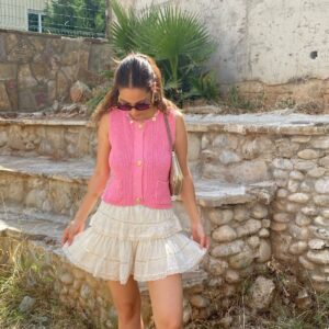 Gold Düğmeli Yelek - Pembe